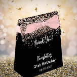 Birthday black rose gold glitter name thank you favor box<br><div class="desc">An elegant and glamourous birthday,  any age.  A black background with rose gold faux glitter,  sparkles. With the text: Thank You!  Personalize and add your name age and a date. White letters.   The name is written with a trendy hand lettered style script.</div>