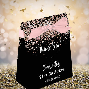 Birthday black rose gold glitter name thank you favor box