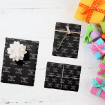 Birthday black rose gold name script minimalist wrapping paper sheet<br><div class="desc">Black background,  rose gold coloured text. Personalize and add a name and age.  A modern hand lettered style script.</div>