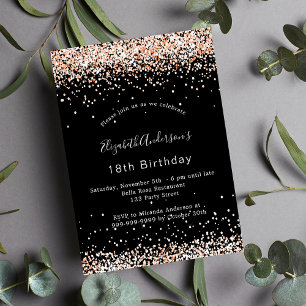 Birthday black rose gold party invitation postcard