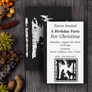 Birthday Black Silhouette Red Riding Hood Wolf Invitation