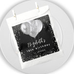 Birthday black silver glitter balloons name favour bag<br><div class="desc">For an elegant 18th (or any age) birthday party. A chic black background. Decorated with faux silver glitter drips,  paint dripping look, glitter and balloons.  Personalize and add a name,  age and the date.</div>