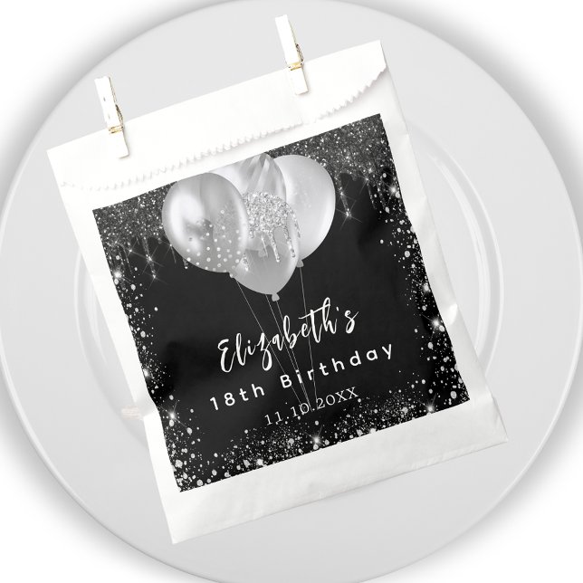 Birthday black silver glitter balloons name favour bag (Creator Uploaded)
