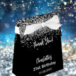 Birthday black silver glitter name thank you favor box<br><div class="desc">An elegant and glamourous birthday,  any age.  A black background with faux silver glitter,  sparkles. With the text: Thank You!  Personalize and add your name age and a date. White letters.   The name is written with a trendy hand lettered style script.</div>