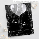 Birthday black silver glitter thank you budget flyer<br><div class="desc">Please note that this thank you note is on flyer paper and very thin. Envelopes are not included. For thicker thank you cards (same design) please visit our store. A thank you note for a 18th (or any age) birthday. A chic black background colour. With faux silver glitter drips, paint...</div>