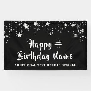 Birthday Black Silver Stars Custom Text and Colour Banner