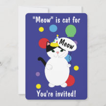 Birthday Black White Cat Meow Custom