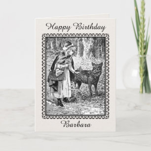 Birthday Black white Drawing Riding Hood With Wolf Card