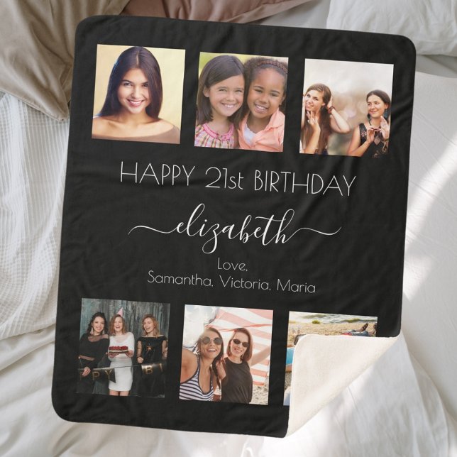 Birthday black white friends photo collage sherpa blanket (Creator Uploaded)