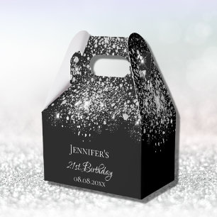 Birthday black white glitter monogram thank you favor box