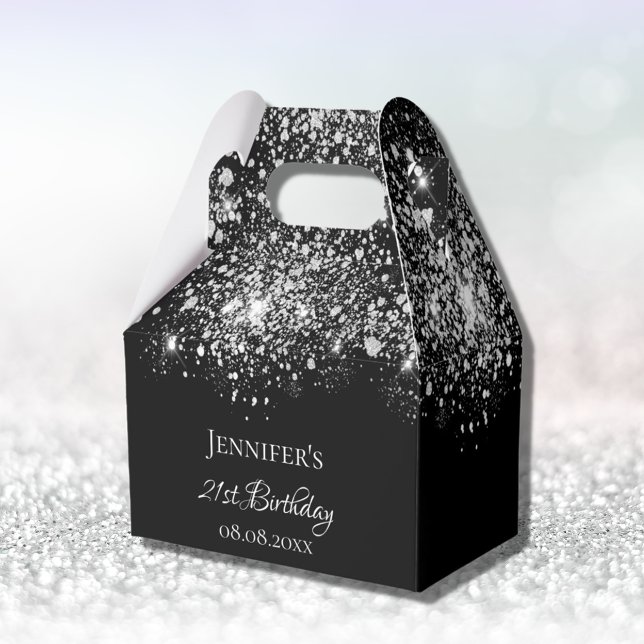 Birthday black white glitter monogram thank you favor box (Creator Uploaded)