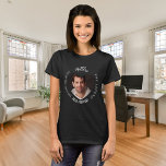 Birthday black white heart photo man myth legend T-Shirt<br><div class="desc">For his girlfrield. A classic black background.   Text: The Man,  The Myth,  The Legend. Personalize and add his name,  age and photo. A heart as photo frame.</div>