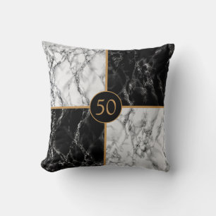 Birthday Black White Marble Add Age Years / Letter Throw Pillow