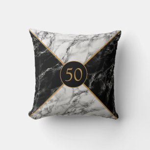 Birthday Black White Marble - Add Years / Letter Throw Pillow