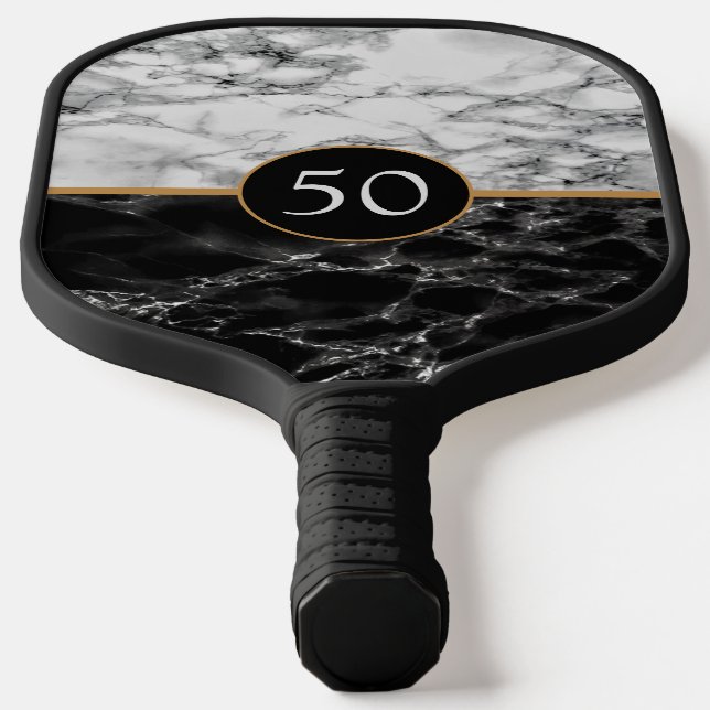 Birthday Black White Marble Pickleball Paddle Gift (Laydown)