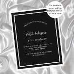 Birthday black white minimalist budget invitation<br><div class="desc">A modern,  elegant and invitation.  A black background decorated with white frames.  Personalize and add a name and details. White text. 

1 sheet = 1 invitation printed edge to edge.</div>