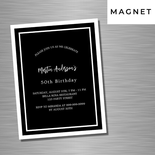 Birthday black white minimalist luxury magnetic invitation (Creator Uploaded)