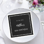 Birthday black white minimalist men guy napkin<br><div class="desc">A black background decorated with a white frame.  Personalize and add a date,  name,  age.</div>