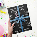Birthday black white name script minimalist wrapping paper<br><div class="desc">Black background,  white text. Personalize and add a name and age.  A modern hand lettered style script.</div>