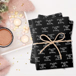 Birthday black white name script minimalist wrapping paper sheet<br><div class="desc">Black background,  white text. Personalize and add a name and age.  A modern hand lettered style script.</div>