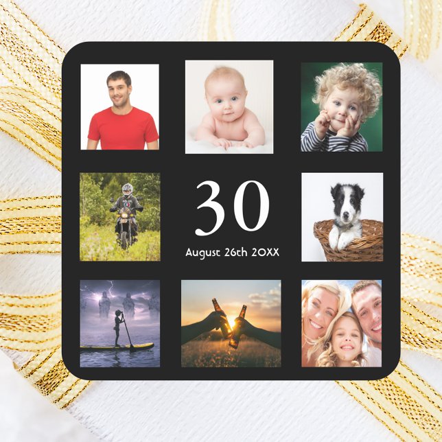 Birthday black white photo collage square sticker (Creator Uploaded)