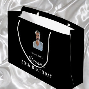 Birthday black white photo monogram name large gift bag