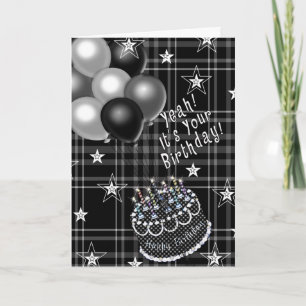 Birthday, Black & White Plaid, Balloons, Anyone! Card