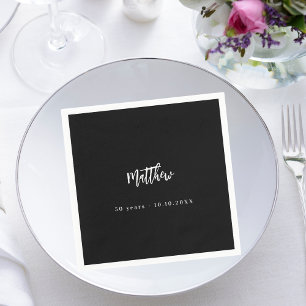 Birthday black white script elegant minimalist napkin