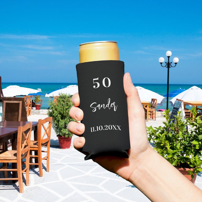 Birthday black white script minimalist seltzer can cooler (Creator Uploaded)