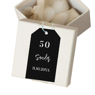 Birthday black white script thank you gift tags