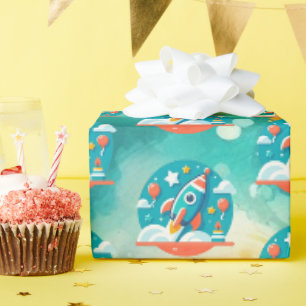 Birthday Blastoff: Rocket Ship Adventure Pattern Wrapping Paper