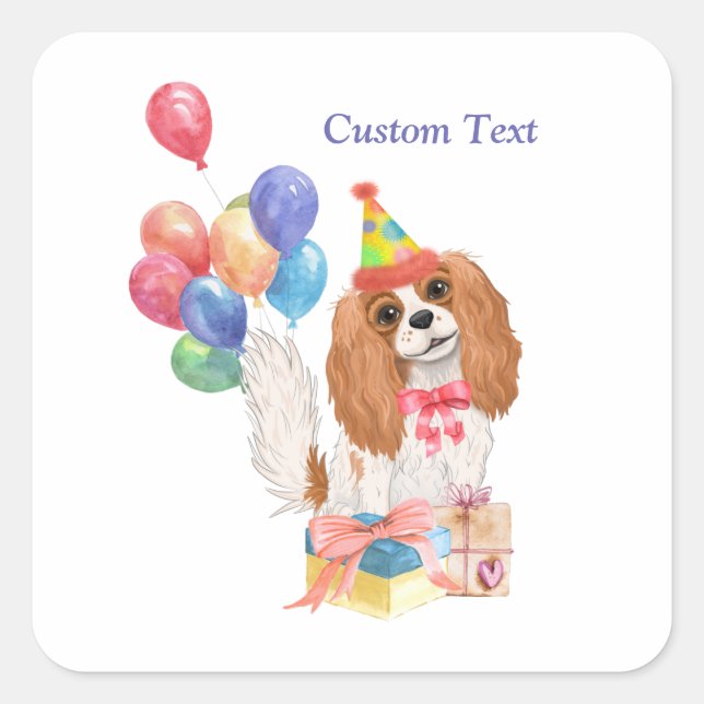 Birthday Blenheim Cavalier King Charles Spaniel Square Sticker (Front)