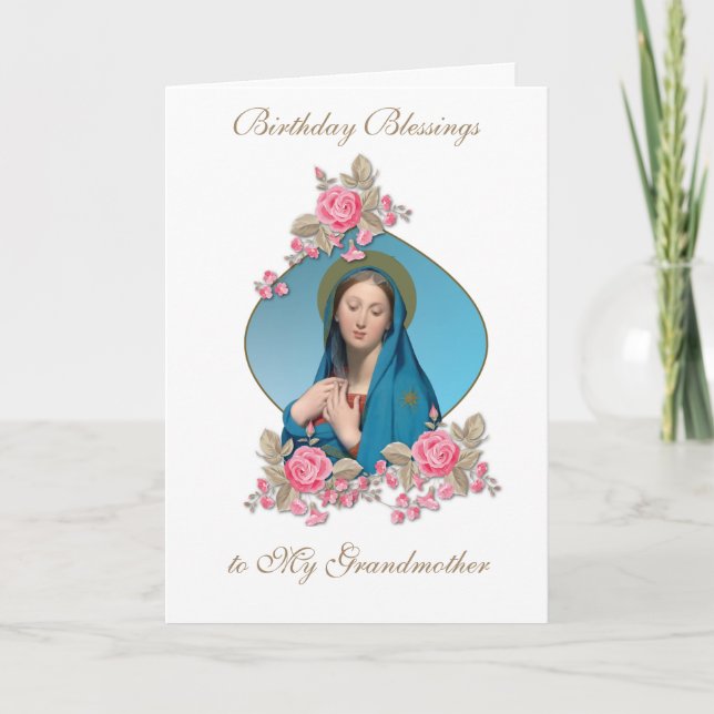 Birthday Blessings Celebration Virgin Mary  Card (Front)