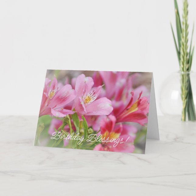 Birthday Blessings Flowers Faith Birthday Card (Front)
