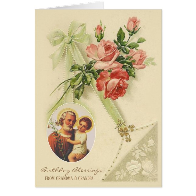 Birthday Blessings Jesus St. Joseph Vintage Floral (Front)