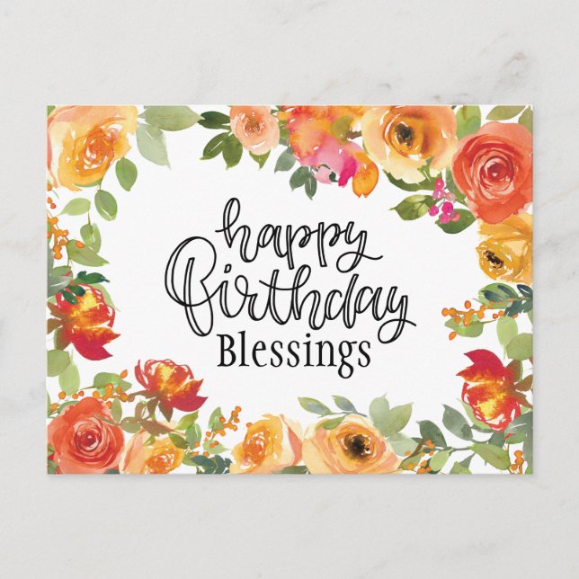 Birthday Blessings Numbers 6:24-26 Floral Garden Postcard (Front)