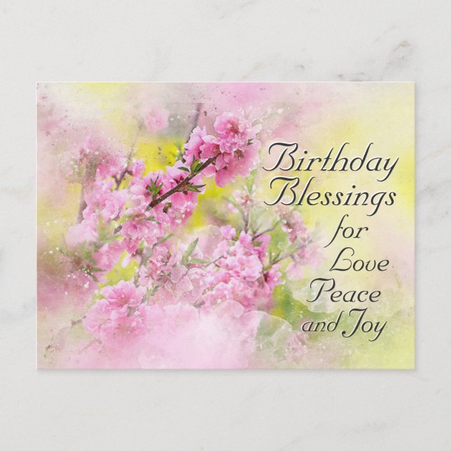 Birthday Blessings of Love, Peace and Joy, Flowers Holiday Postcard (Front)