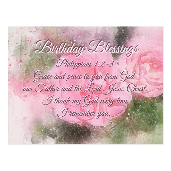 Birthday Blessings Philippians 1:2-3 Bible Verse Postcard | Zazzle.ca