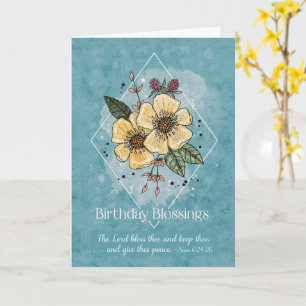 Birthday Blessings Sketchy Watercolor Flowers Card