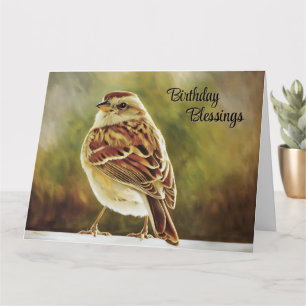 Birthday Blessings Sparrow - Birthday Card