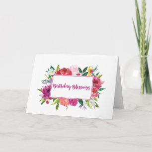 Birthday Blessings Watercolor Flowers Card