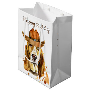 Birthday Bloodhound with Cowboy Hat Medium Gift Bag