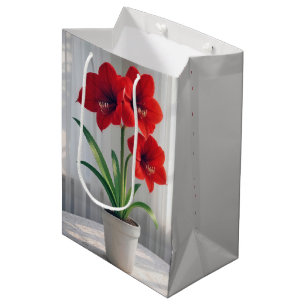 Birthday Blooming Red Amaryllis  Medium Gift Bag