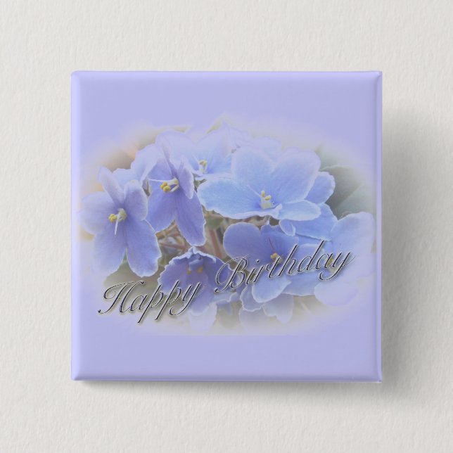 Birthday Blue African Violets 2 Inch Square Button (Front)