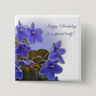 Birthday Blue African Violets 2 Inch Square Button