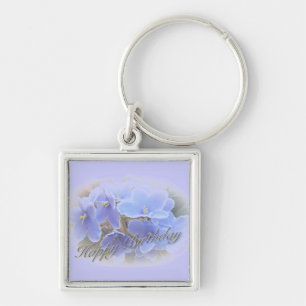 Birthday Blue African Violets Keychain