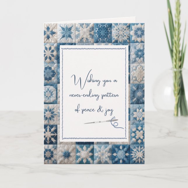 Birthday Blue and White Snowflake Quilt Card (Front)