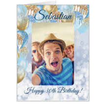 Birthday Blue Balloon Photo Template Oversized