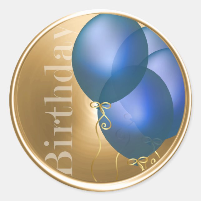 Birthday Blue Balloons Gold Envelope Seal (Front)