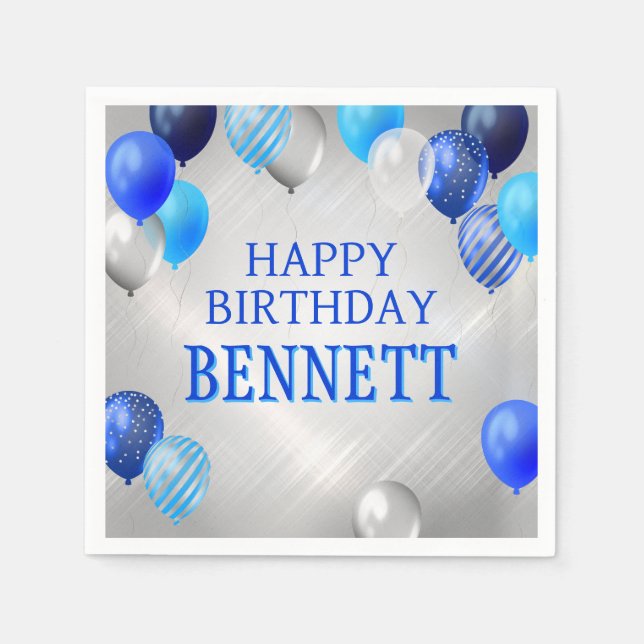Birthday Blue Balloons Napkin (Front)
